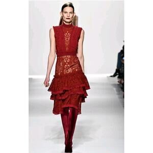 $1130 Rare Runway Jonathan Simkhai Tower Lace Tiered Ruffle Layered Dress Red 6
